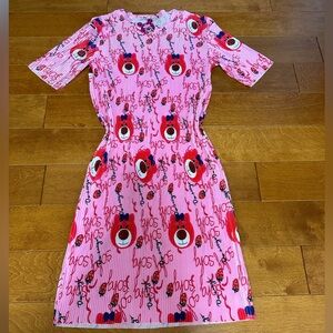 Lotso Bears embossed elastic fabric mid dress